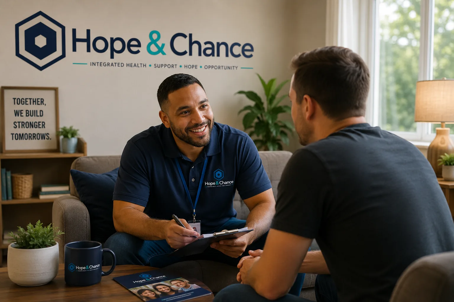 A Hope & Chance care coordinator meeting with a client to connect them with community resources