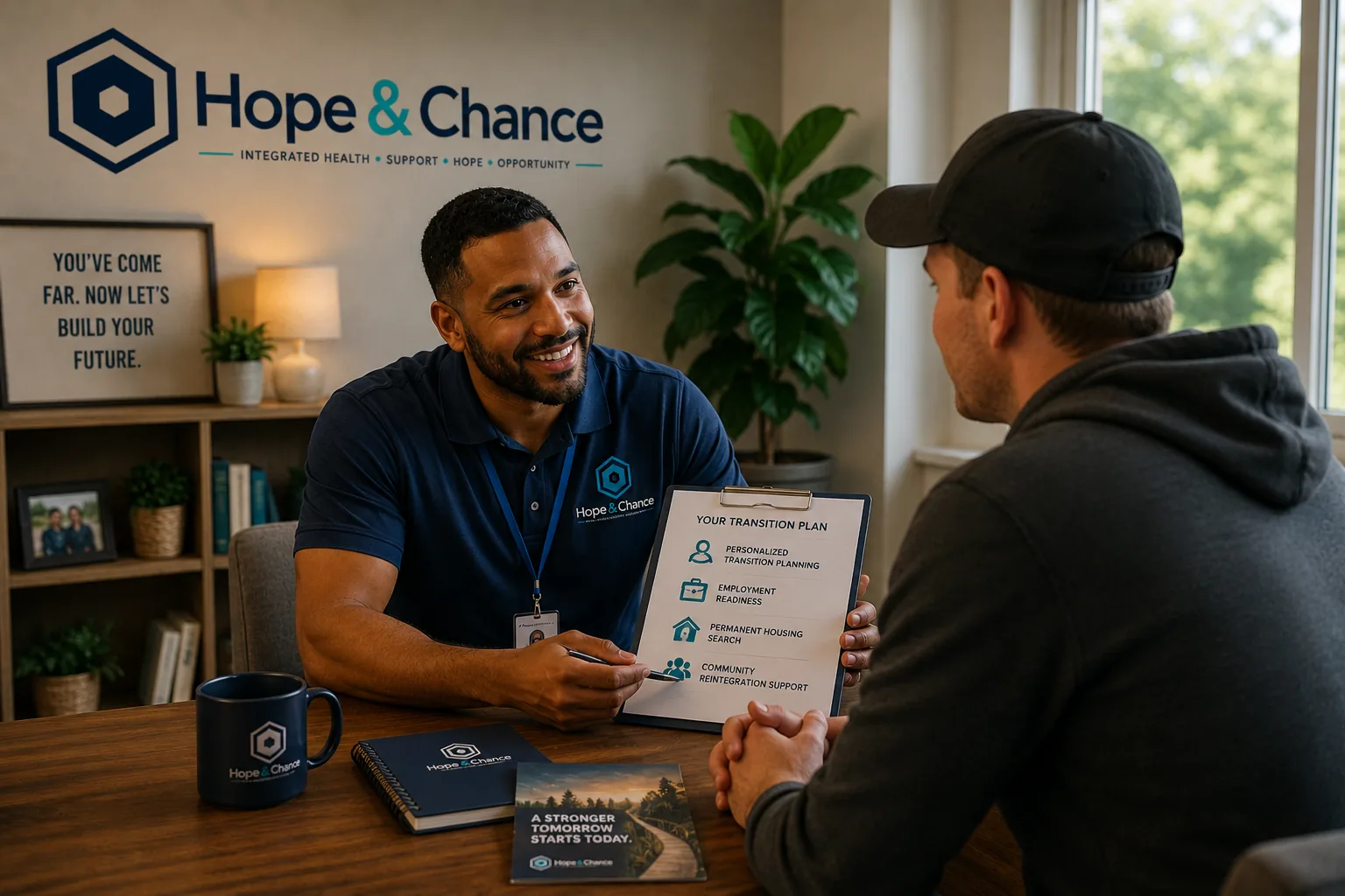 A Hope & Chance specialist reviewing a personalized transition plan with a client